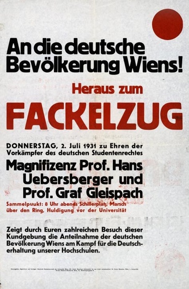 Aufruf zum Fackelzug für Rektor Gleispach, 02.07.1931 