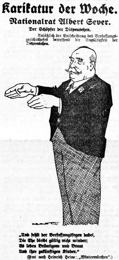 Albert Sever (Karikatur aus: Der Morgen. Wiener Montagblatt, 04.08.1930) 