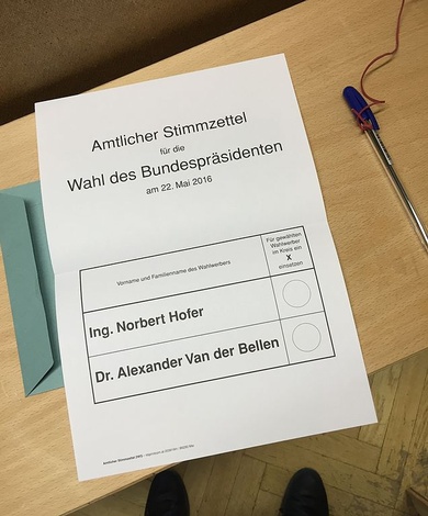 Amtlicher Stimmzettel zur Bundespräsidentenstichwahl 2016 