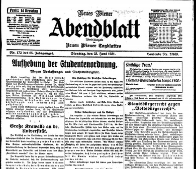 Meldung der Aufhebung im Neuen Wiener Abendlblatt 