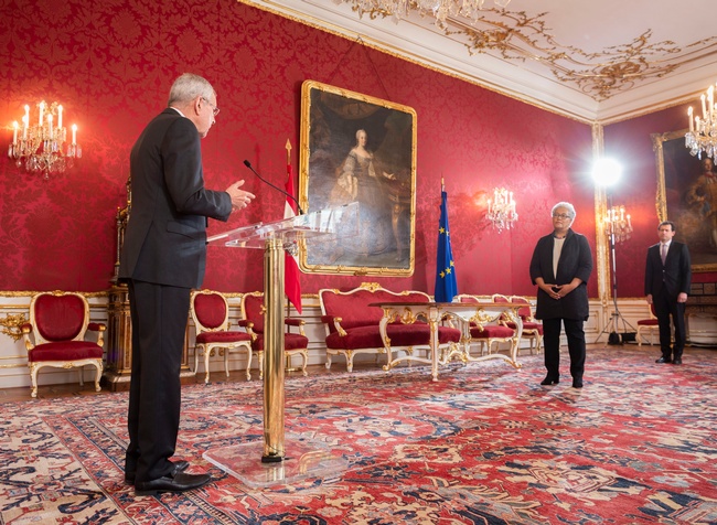 Bundespräsident Alexander Van der Bellen, Verena Madner und Präsident des VfGH Christoph Grabenwarter 